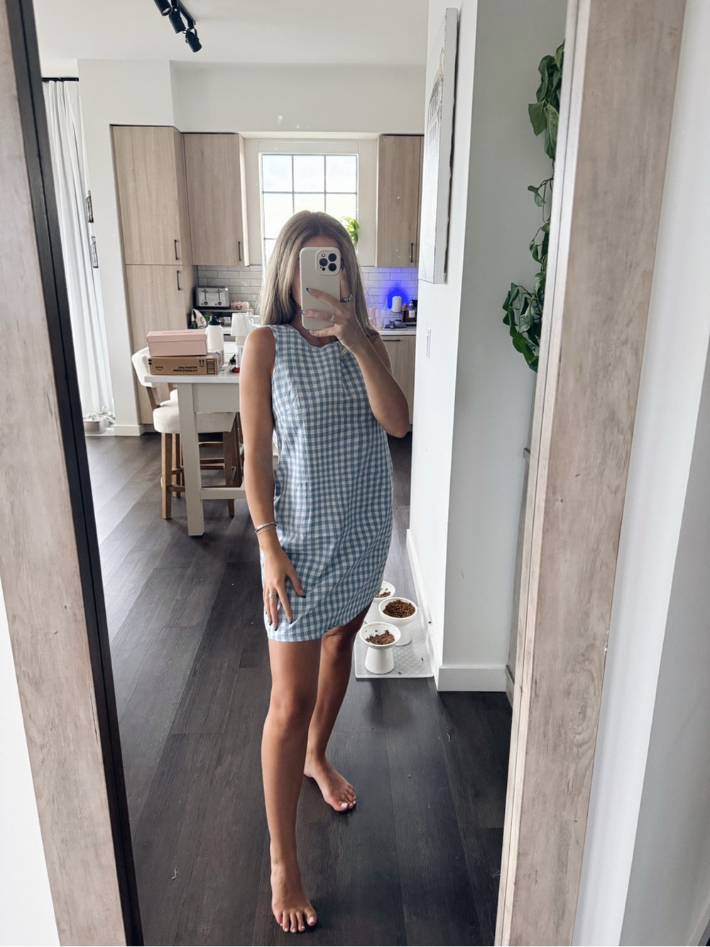 Sleeveless Blue Gingham Shift Dress (Size Small)